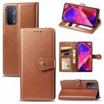 For OPPO A93 5G / A74 5G Solid Color Leather Buckle Phone Case with Lanyard & Photo Frame & Card Slot & Wallet & Stand Function(Brown)