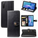 For Sony Xperia 10 III Solid Color Leather Buckle Phone Case with Lanyard & Photo Frame & Card Slot & Wallet & Stand Function(Black)
