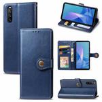 For Sony Xperia 10 III Solid Color Leather Buckle Phone Case with Lanyard & Photo Frame & Card Slot & Wallet & Stand Function(Blue)