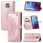 For Motorola Moto G Power 2021 Mandala Flower Embossed Horizontal Flip Leather Case with Holder & Three Card Slots & Wallet & Lanyard(Rose Gold)