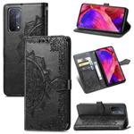 For OPPO A54 5G Mandala Flower Embossed Horizontal Flip Leather Case with Holder & Three Card Slots & Wallet & Lanyard(Black)