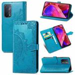 For OPPO A54 5G Mandala Flower Embossed Horizontal Flip Leather Case with Holder & Three Card Slots & Wallet & Lanyard(Blue)
