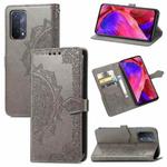 For OPPO A54 5G Mandala Flower Embossed Horizontal Flip Leather Case with Holder & Three Card Slots & Wallet & Lanyard(Gray)