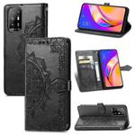 For OPPO A94 5G / F19 Pro+ 5G /Reno5 Z Mandala Flower Embossed Horizontal Flip Leather Case with Holder & Three Card Slots & Wallet & Lanyard(Black)