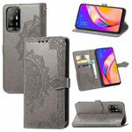 For OPPO A94 5G / F19 Pro+ 5G /Reno5 Z Mandala Flower Embossed Horizontal Flip Leather Case with Holder & Three Card Slots & Wallet & Lanyard(Gray)