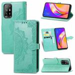 For OPPO A94 5G / F19 Pro+ 5G /Reno5 Z Mandala Flower Embossed Horizontal Flip Leather Case with Holder & Three Card Slots & Wallet & Lanyard(Green)