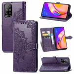 For OPPO A94 5G / F19 Pro+ 5G /Reno5 Z Mandala Flower Embossed Horizontal Flip Leather Case with Holder & Three Card Slots & Wallet & Lanyard(Purple)