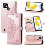 For OPPO Realme C21 Mandala Flower Embossed Horizontal Flip Leather Case with Holder & Three Card Slots & Wallet & Lanyard(Rose Gold)