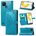 For OPPO Realme C21 Mandala Flower Embossed Horizontal Flip Leather Case with Holder & Three Card Slots & Wallet & Lanyard(Blue)