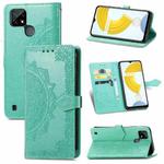 For OPPO Realme C21 Mandala Flower Embossed Horizontal Flip Leather Case with Holder & Three Card Slots & Wallet & Lanyard(Green)