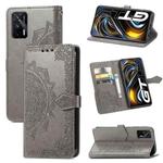 For OPPO Realme GT 5G / Realme Q3 Pro 5G Mandala Flower Embossed Horizontal Flip Leather Case with Holder & Three Card Slots & Wallet & Lanyard(Gray)