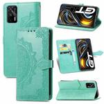 For OPPO Realme GT 5G / Realme Q3 Pro 5G Mandala Flower Embossed Horizontal Flip Leather Case with Holder & Three Card Slots & Wallet & Lanyard(Green)