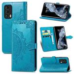 For Meizu 18 Mandala Flower Embossed Horizontal Flip Leather Case with Holder & Three Card Slots & Wallet & Lanyard(Blue)