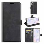 Retro Calf Pattern Buckle Card Wallet Left and Right Flip Phone Holster with Bracket Function For Honor 50 Pro(Black)