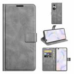 Retro Calf Pattern Buckle Card Wallet Left and Right Flip Phone Holster with Bracket Function For Honor 50 Pro(Grey)