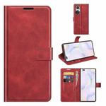 Retro Calf Pattern Buckle Card Wallet Left and Right Flip Phone Holster with Bracket Function For Honor 50 Pro(Red)