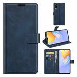 Retro Calf Pattern Buckle Card Wallet Left and Right Flip Phone Holster with Bracket Function For vivo Y31 / vivo Y51 2020（India）(Blue)