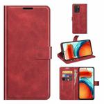 Retro Calf Pattern Buckle Card Wallet Left and Right Flip Phone Holster with Bracket Function For Xiaomi Redmi Note 10 Pro 5G/Poco X3 GT(Red)