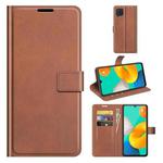 Retro Calf Pattern Buckle Card Wallet Left and Right Flip Phone Holster with Bracket Function For Samsung Galaxy M32(Light Brown)