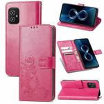 For Asus Zenfone 8 ZS590KS Four-leaf Clasp Embossed Buckle Mobile Phone Protection Leather Case with Lanyard & Card Slot & Wallet & Bracket Function(Magenta)