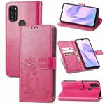 For Blackview A70 Four-leaf Clasp Embossed Buckle Mobile Phone Protection Leather Case with Lanyard & Card Slot & Wallet & Bracket Function(Magenta)