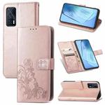 For vivo iQOO Neo5 Four-leaf Clasp Embossed Buckle Mobile Phone Protection Leather Case with Lanyard & Card Slot & Wallet & Bracket Function(Rose Gold)