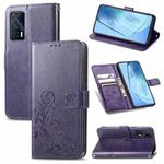 For vivo iQOO Neo5 Four-leaf Clasp Embossed Buckle Mobile Phone Protection Leather Case with Lanyard & Card Slot & Wallet & Bracket Function(Purple)