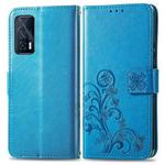 For vivo iQOO Neo5 Four-leaf Clasp Embossed Buckle Mobile Phone Protection Leather Case with Lanyard & Card Slot & Wallet & Bracket Function(Blue)