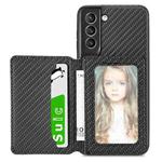 For Samsung Galaxy S21 5G Carbon Fiber Magnetic Card Bag TPU+PU Shockproof Back Cover Case with Holder & Card Slot & Photo Frame(Black)