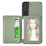 For Samsung Galaxy S21 5G Carbon Fiber Magnetic Card Bag TPU+PU Shockproof Back Cover Case with Holder & Card Slot & Photo Frame(Green)