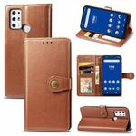 For Tone E21 Solid Color Leather Buckle Phone Case with Lanyard & Photo Frame & Card Slot & Wallet & Stand Function(Brown)