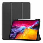 For iPad Pro 11 2022 / 2021 / 2020 ENKAY 3-Folding Shockproof TPU Cover Custer Texture PU Leather Tablet Case with Pencil Slot & Holder & Sleep / Wake-up Function(Black)