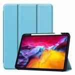 For iPad Pro 11 2022 / 2021 / 2020 ENKAY 3-Folding Shockproof TPU Cover Custer Texture PU Leather Tablet Case with Pencil Slot & Holder & Sleep / Wake-up Function(Light Blue)
