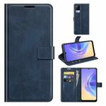 For vivo V21e / vivo Y73 2021 Retro Calf Pattern Buckle Card Wallet Left and Right Flip Phone Holster with Bracket Function(Blue)