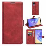 For vivo V21e / vivo Y73 2021 Retro Calf Pattern Buckle Card Wallet Left and Right Flip Phone Holster with Bracket Function(Red)
