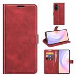 For Honor 50 SE Retro Calf Pattern Buckle Card Wallet Left and Right Flip Phone Holster with Bracket Function(Red)