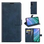 For OnePlus Nord N200 5G Retro Calf Pattern Buckle Card Wallet Left and Right Flip Phone Holster with Bracket Function(Blue)