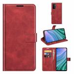 For OnePlus Nord N200 5G Retro Calf Pattern Buckle Card Wallet Left and Right Flip Phone Holster with Bracket Function(Red)