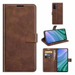 For OnePlus Nord N200 5G Retro Calf Pattern Buckle Card Wallet Left and Right Flip Phone Holster with Bracket Function(Dark Brown)