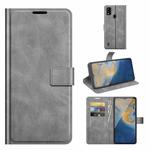 For ZTE Blade A51 Retro Calf Pattern Buckle Card Wallet Left and Right Flip Phone Holster with Bracket Function(Grey)
