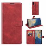 For ZTE Blade A51 Retro Calf Pattern Buckle Card Wallet Left and Right Flip Phone Holster with Bracket Function(Red)