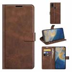 For ZTE Blade A51 Retro Calf Pattern Buckle Card Wallet Left and Right Flip Phone Holster with Bracket Function(Dark Brown)