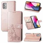 For Motorola Moto G Stylus 2021 Four-leaf Clasp Embossed Buckle Mobile Phone Protection Leather Case with Lanyard & Card Slot & Wallet & Bracket Function(Rose Gold)