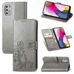 For Motorola Moto G Stylus 2021 Four-leaf Clasp Embossed Buckle Mobile Phone Protection Leather Case with Lanyard & Card Slot & Wallet & Bracket Function(Gray)