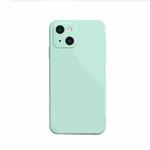 For iPhone 13 Solid Color Cube Straight Edge Liquid Silicone Lining Flannel Case (Cyan)