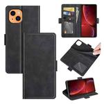 For iPhone 13 mini Dual-side Magnetic Buckle Horizontal Flip Leather Case with Holder & Card Slots & Wallet (Black)