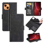 For iPhone 13 Dual-side Magnetic Buckle Horizontal Flip Leather Case with Holder & Card Slots & Wallet(Black)