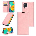 For Samsung Galaxy M32 Retro-skin Business Magnetic Suction Leather Case with Holder & Card Slots & Wallet(Pink)