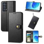 For OPPO Reno6 Pro + Solid Color Leather Buckle Phone Case with Lanyard & Photo Frame & Card Slot & Wallet & Stand Function(Black)