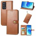 For OPPO Reno6 Pro + Solid Color Leather Buckle Phone Case with Lanyard & Photo Frame & Card Slot & Wallet & Stand Function(Brown)